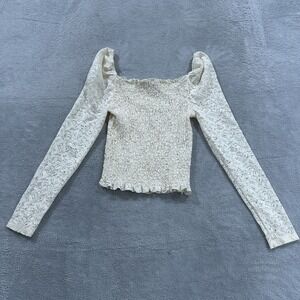 Orange Kiss Thight Shirt Top Women M White Lace Y2K Coquette Vtg Boho